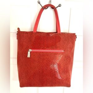 Sorial Rubina Snake Embossed Cherry Red Leather Small Tote
